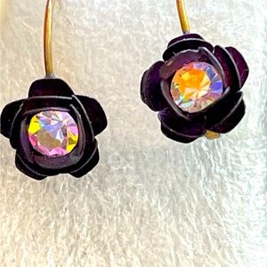Betsy Johnson purple rose earrings with rhinestone